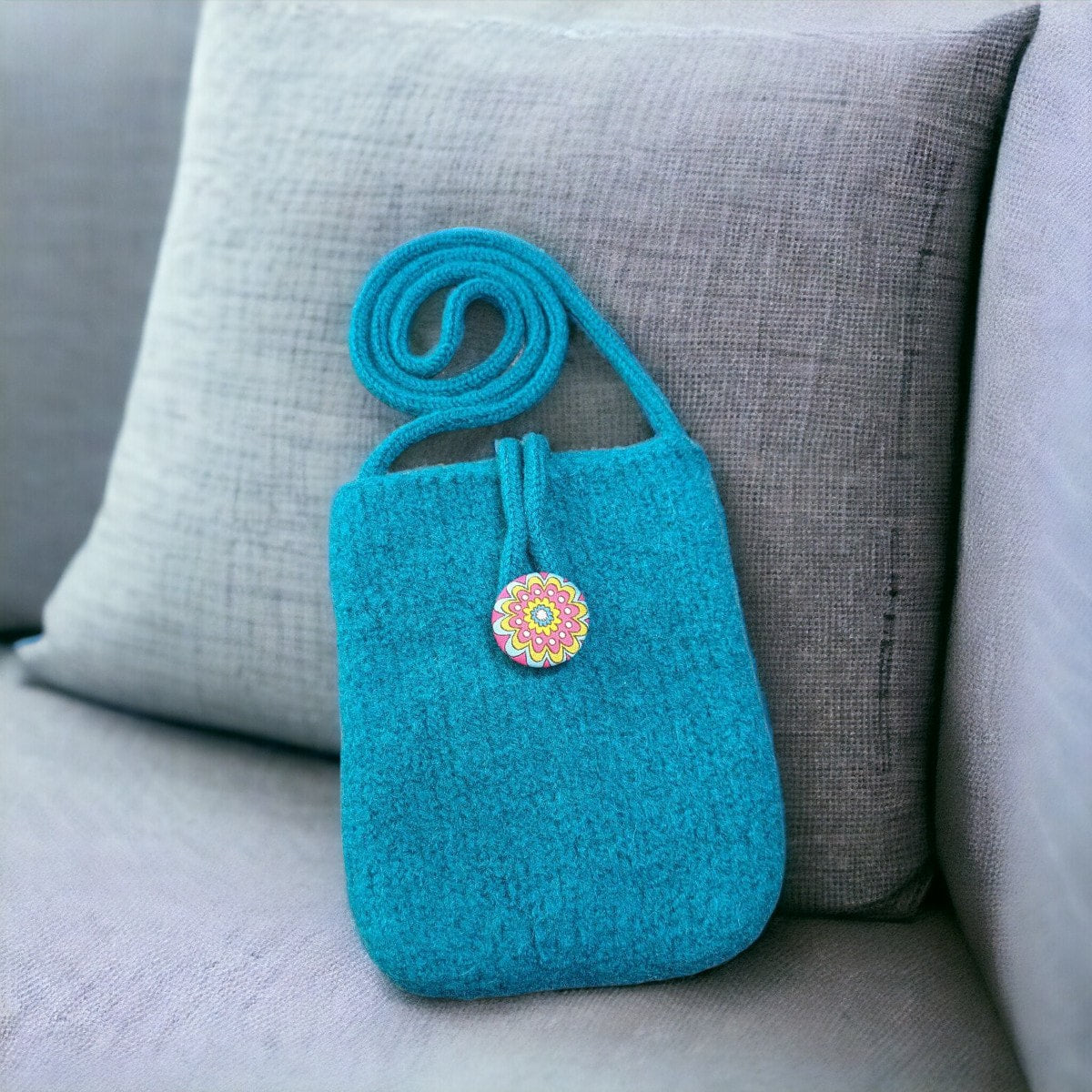 The Slim Wooly Crossbody Purse with Button