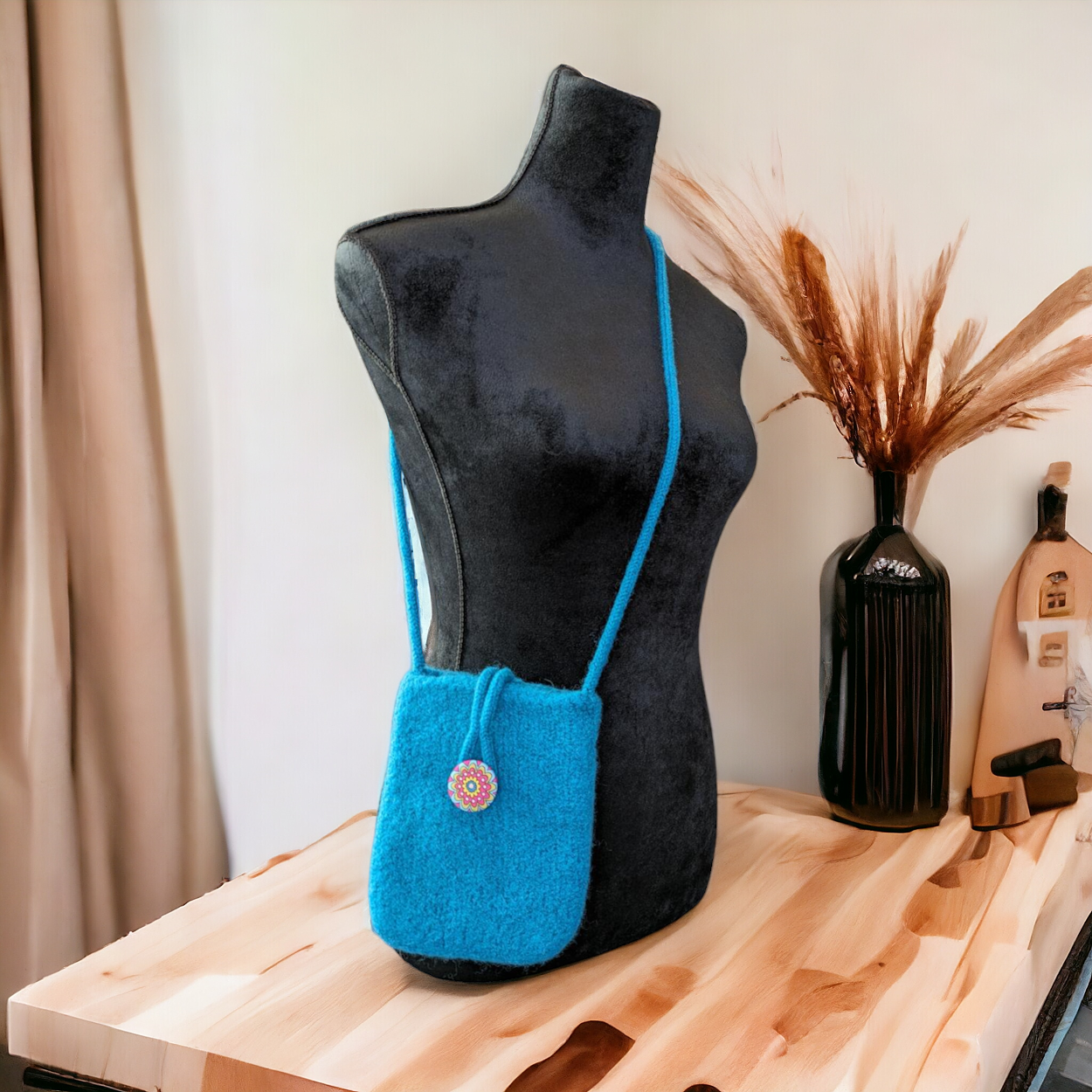 The Slim Wooly Crossbody Purse with Button