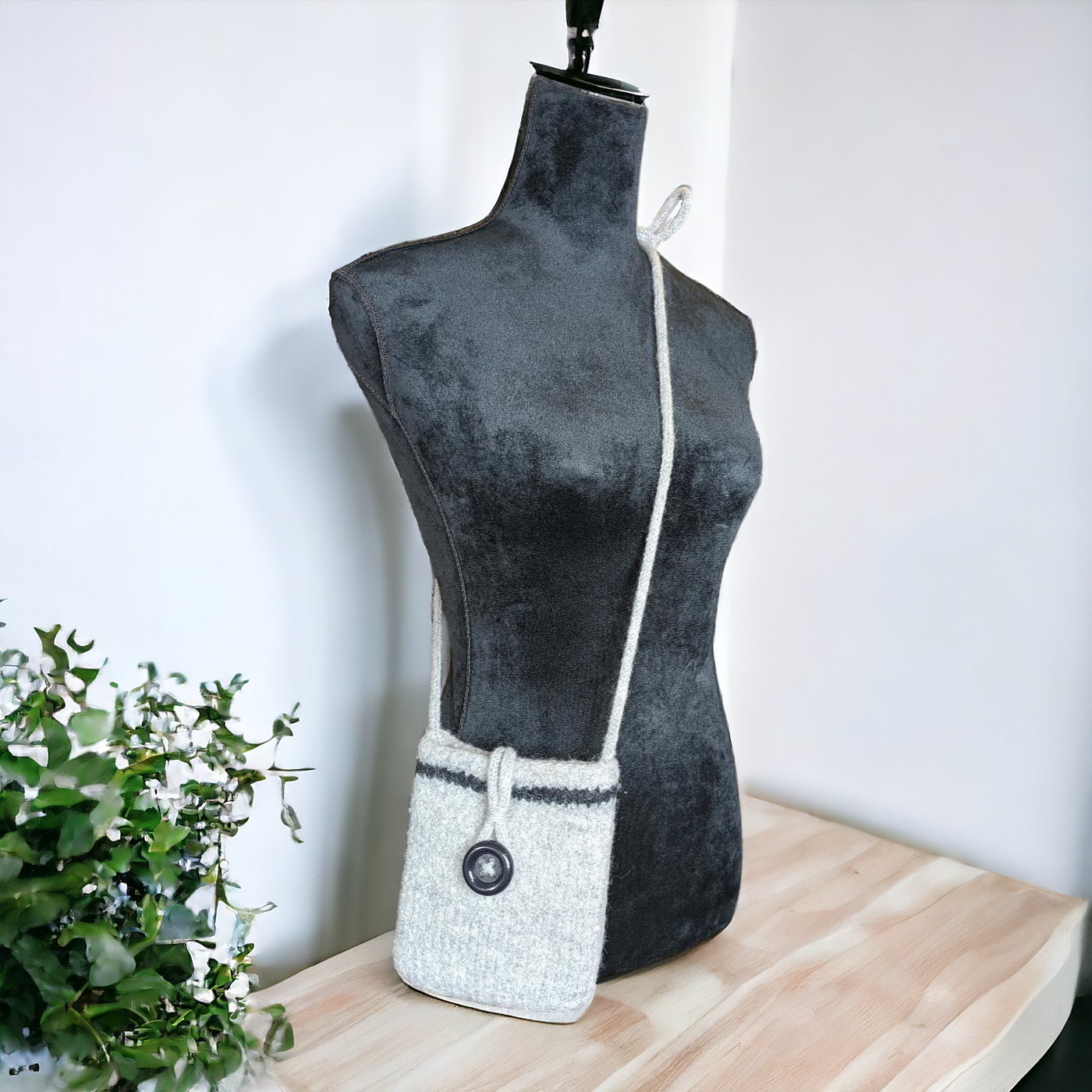The Slim Wooly Crossbody Purse in Light Gray