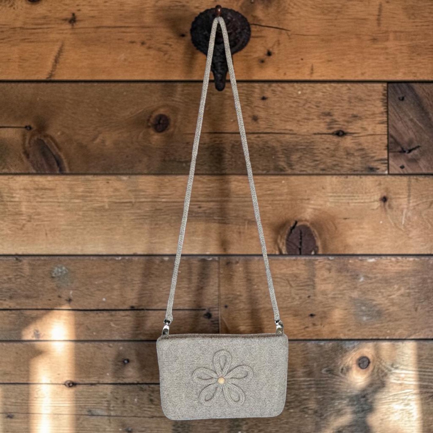 Beige Wool Felt Daisy Crossbody