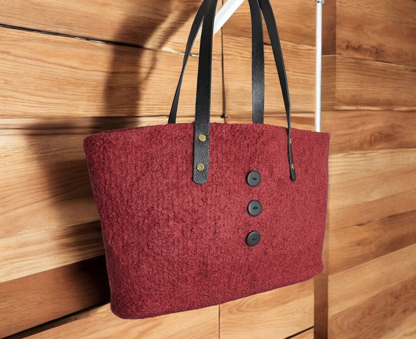 Felted Wool Market Bag in Dark Red