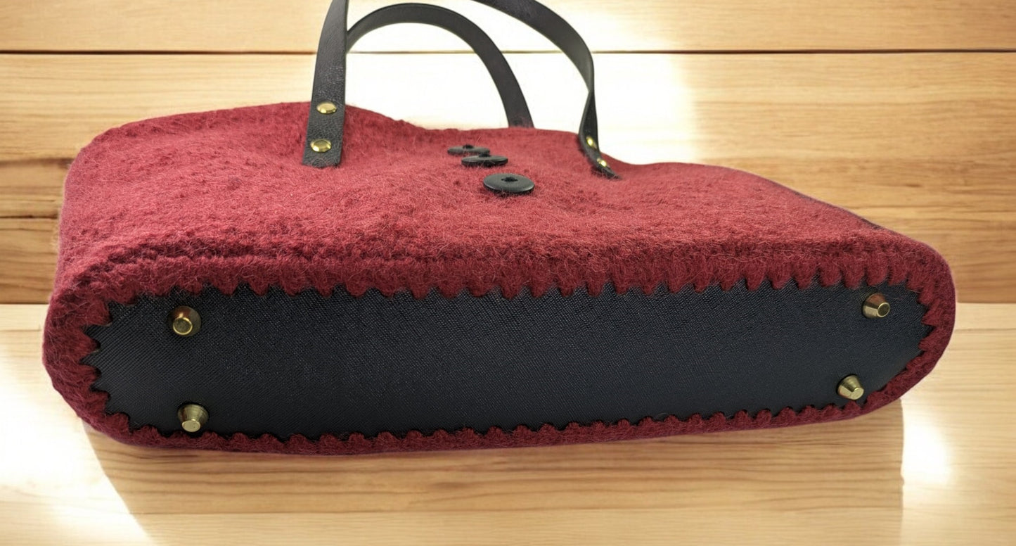 Felted Wool Market Bag in Dark Red
