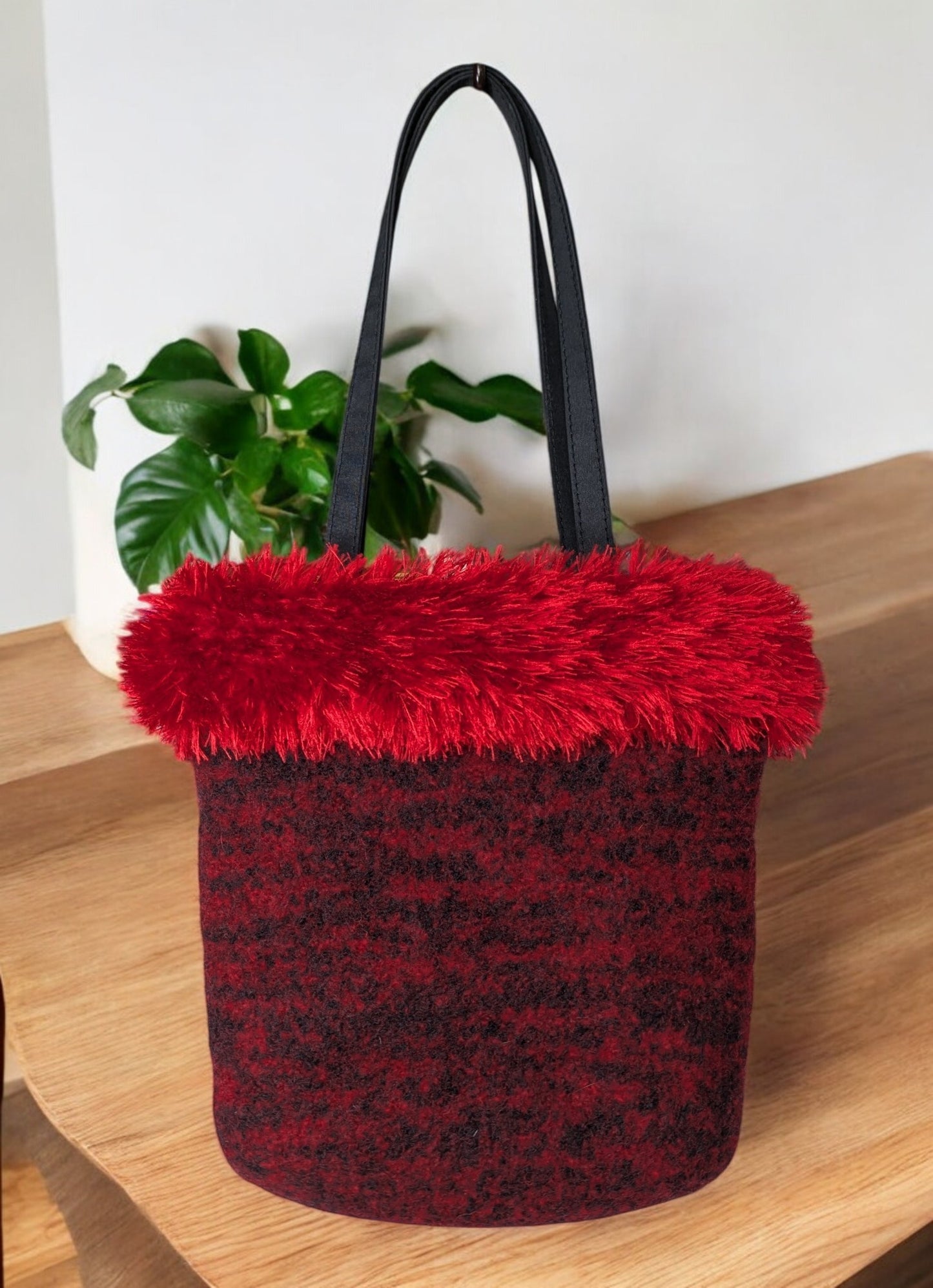 Felted Wool Black and Red Purse