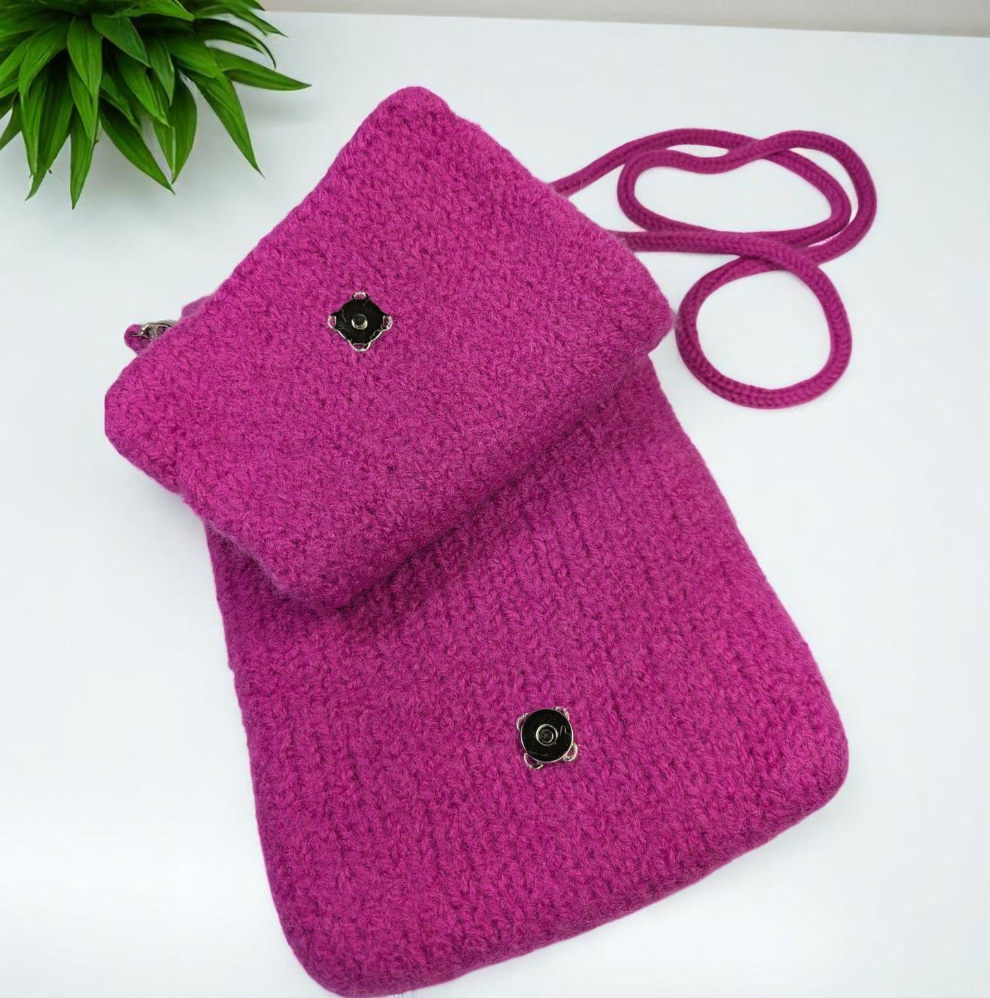 The Slim Wooly Crossbody Purse in Fuschia