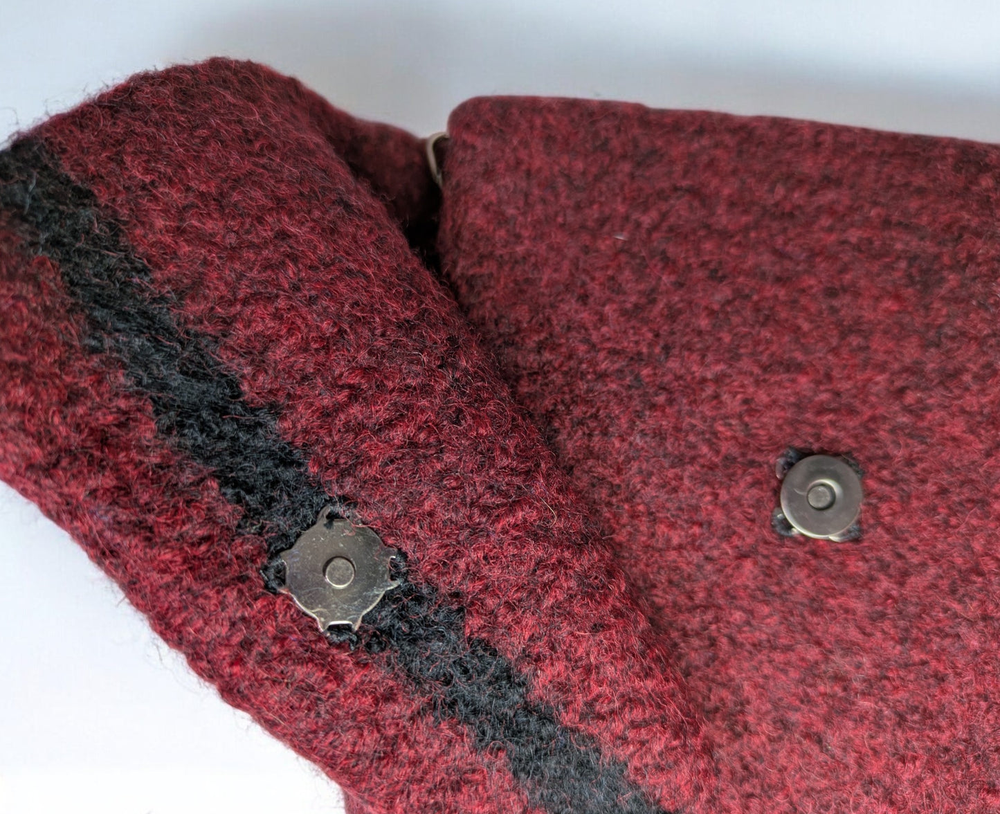 The Short Flap Slim Wooly Crossbody Purse in Burgundy and Black