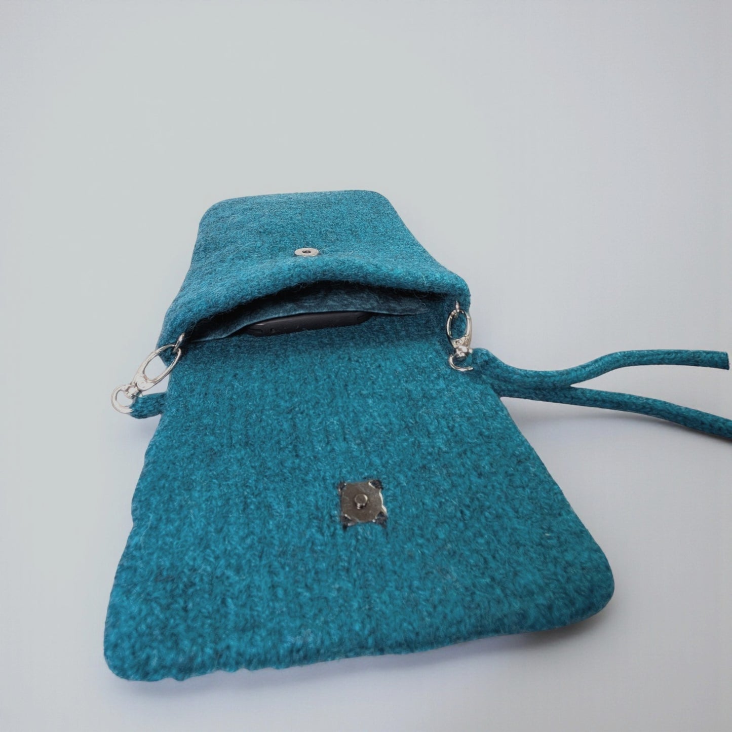 The Short Flap Slim Wooly Crossbody Purse in Teal