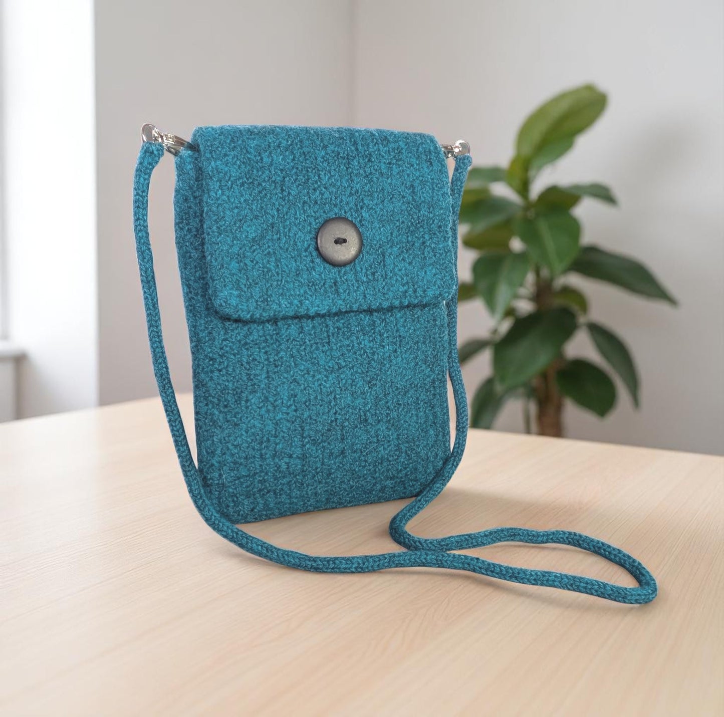 The Short Flap Slim Wooly Crossbody Purse in Teal