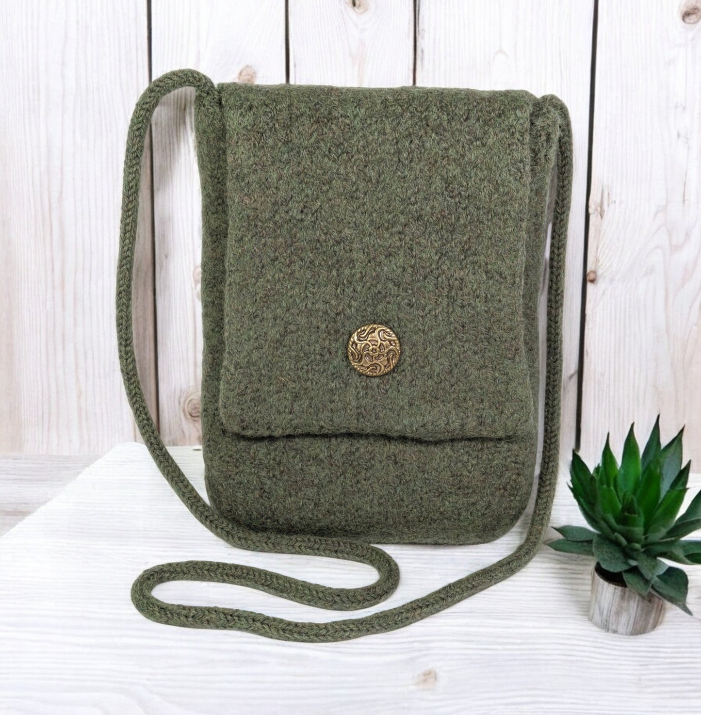 The Slim Wooly Crossbody Purse in Olive Green