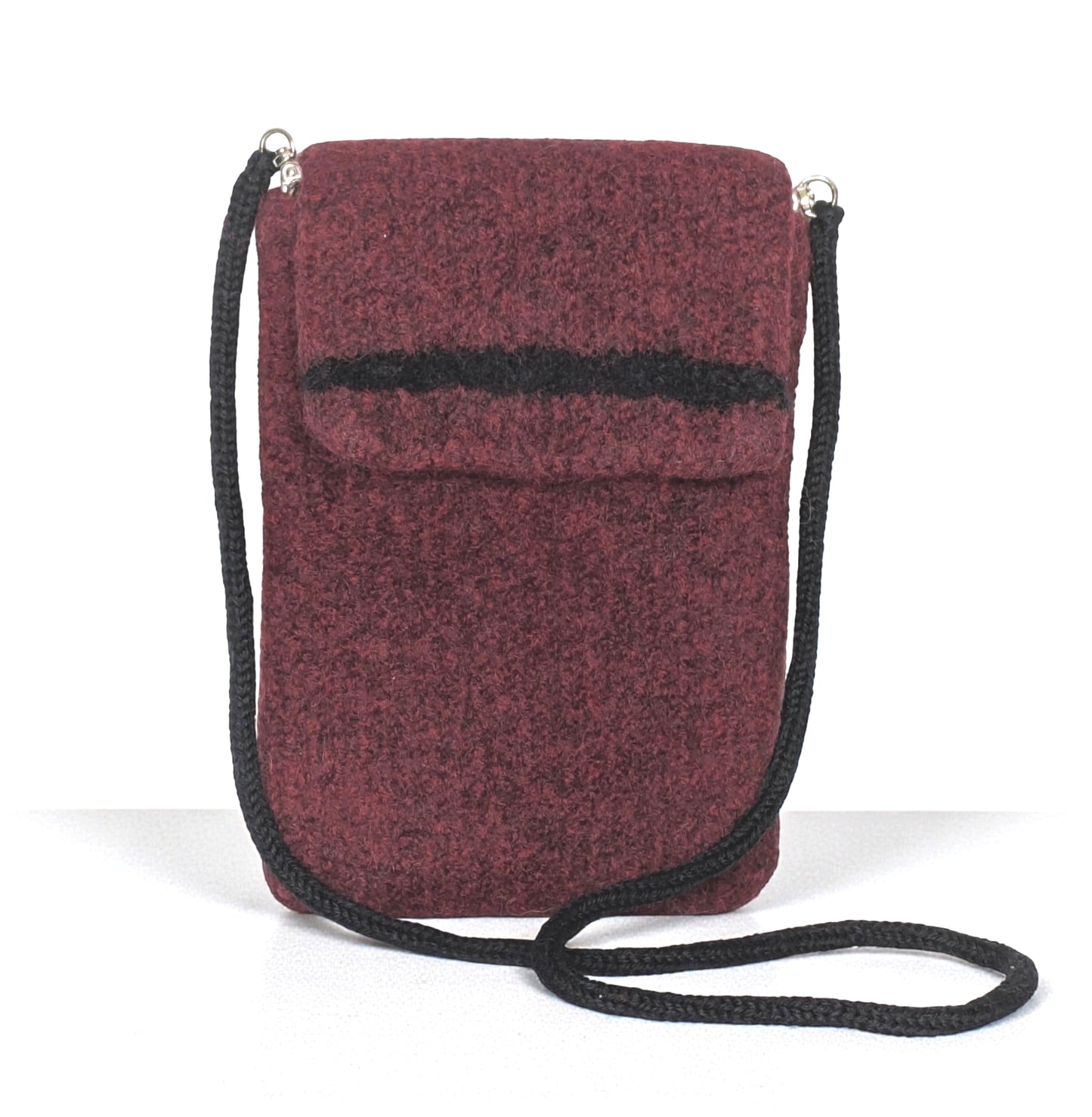 The Short Flap Slim Wooly Crossbody Purse in Burgundy and Black
