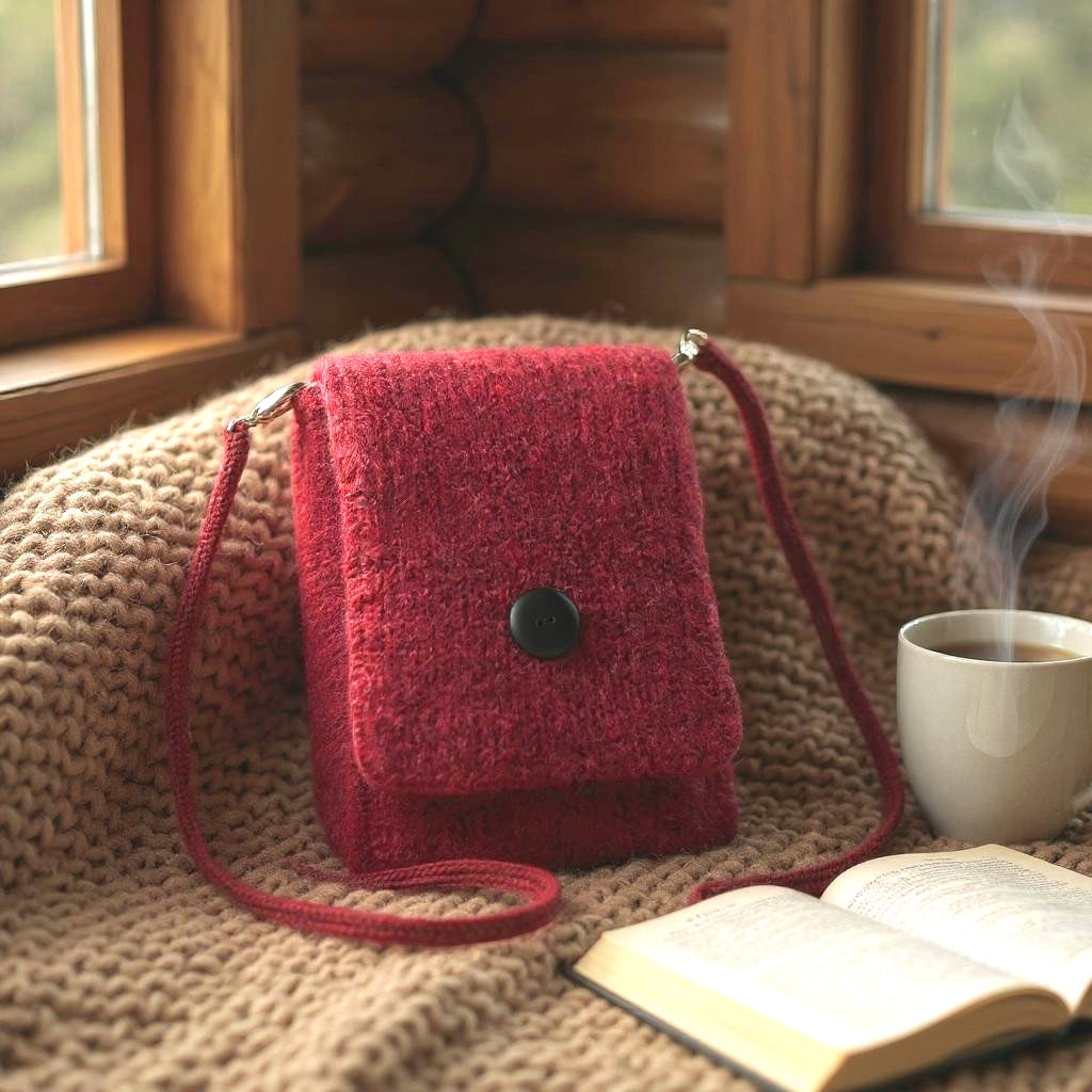 The Slim Wooly Crossbody Purse in Cherry Red
