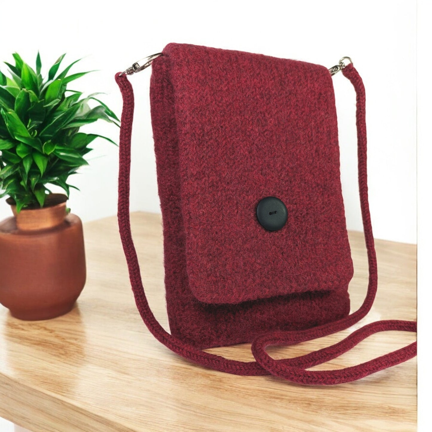 The Slim Wooly Crossbody Purse in Cherry Red