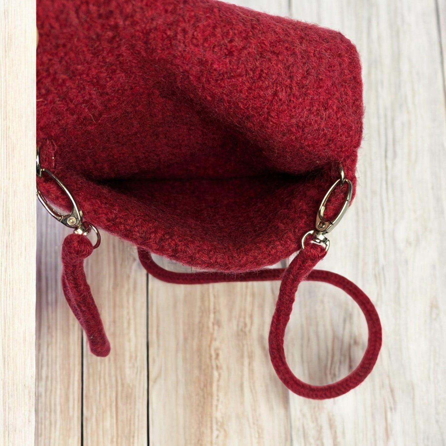 The Slim Wooly Crossbody Purse in Cherry Red