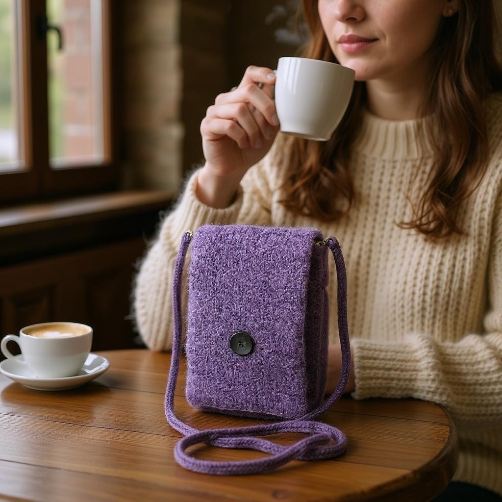 The Slim Wooly Crossbody Purse in Dusty Purple