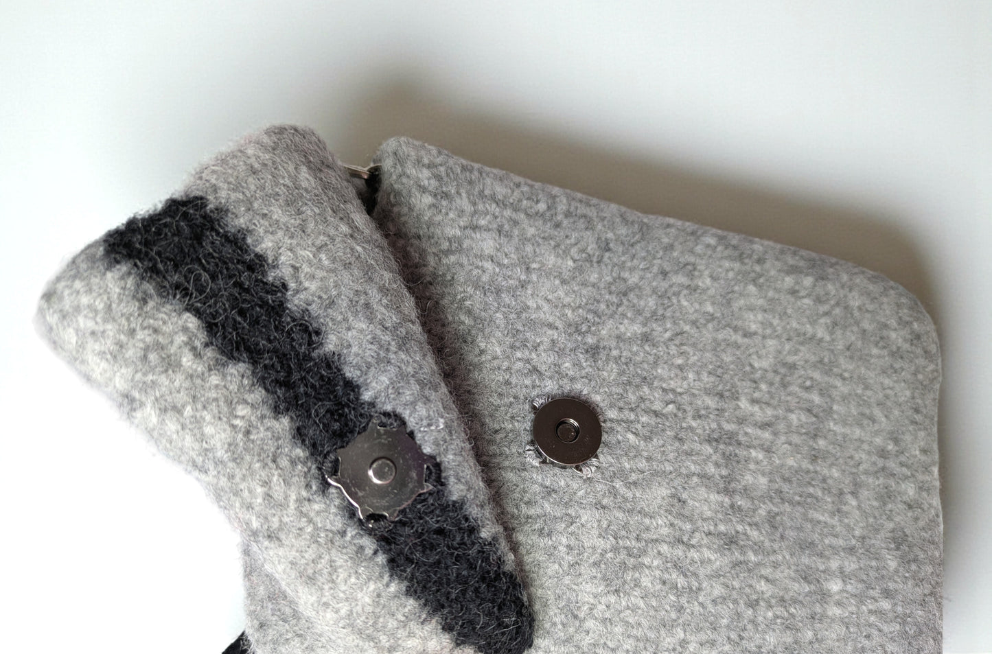 The Short Flap Slim Wooly Crossbody Purse in Light Gray and Black