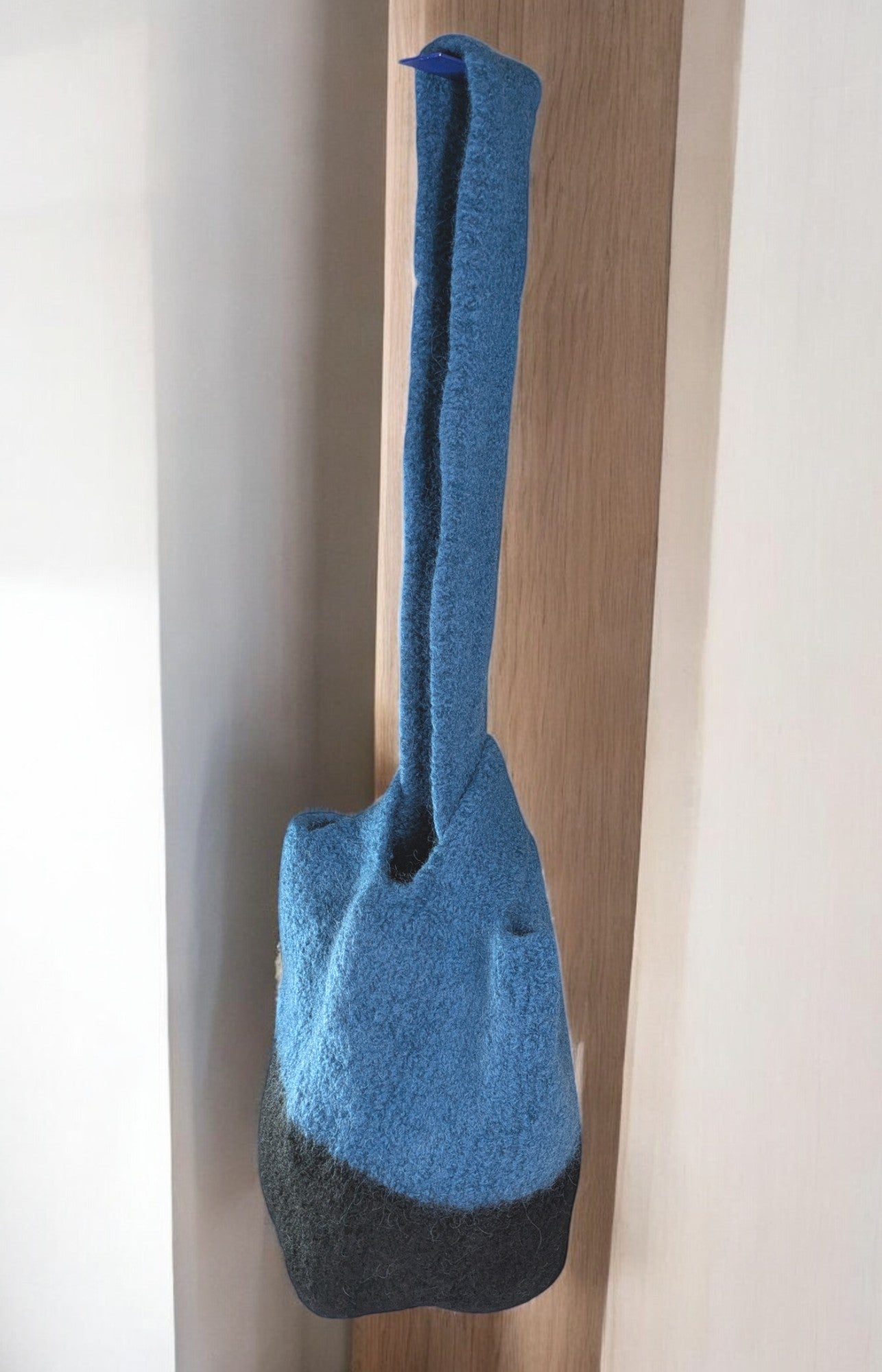 Felted Wool Knot Bag - Teal Blue and Black