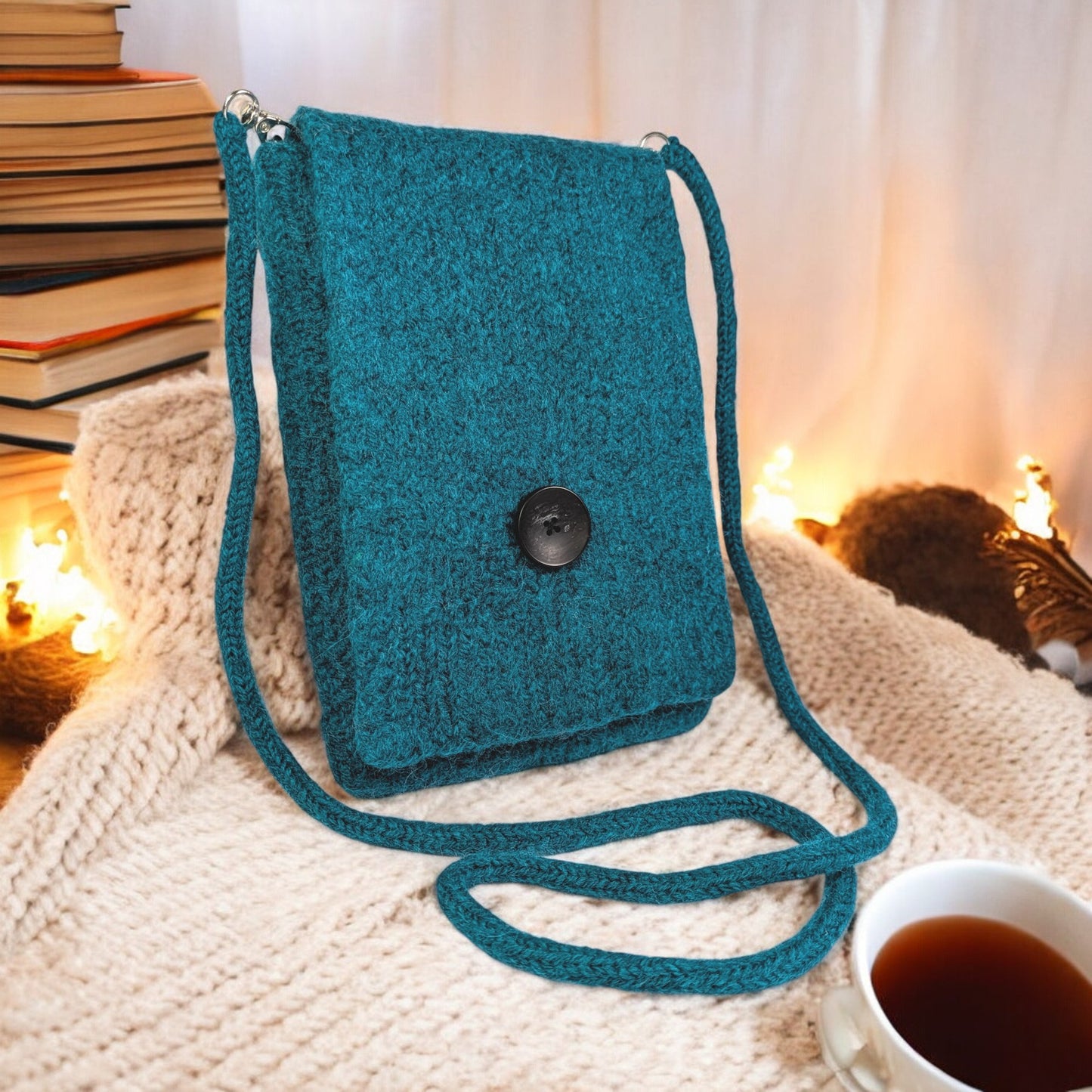 The Slim Wooly Crossbody Purse in Teal