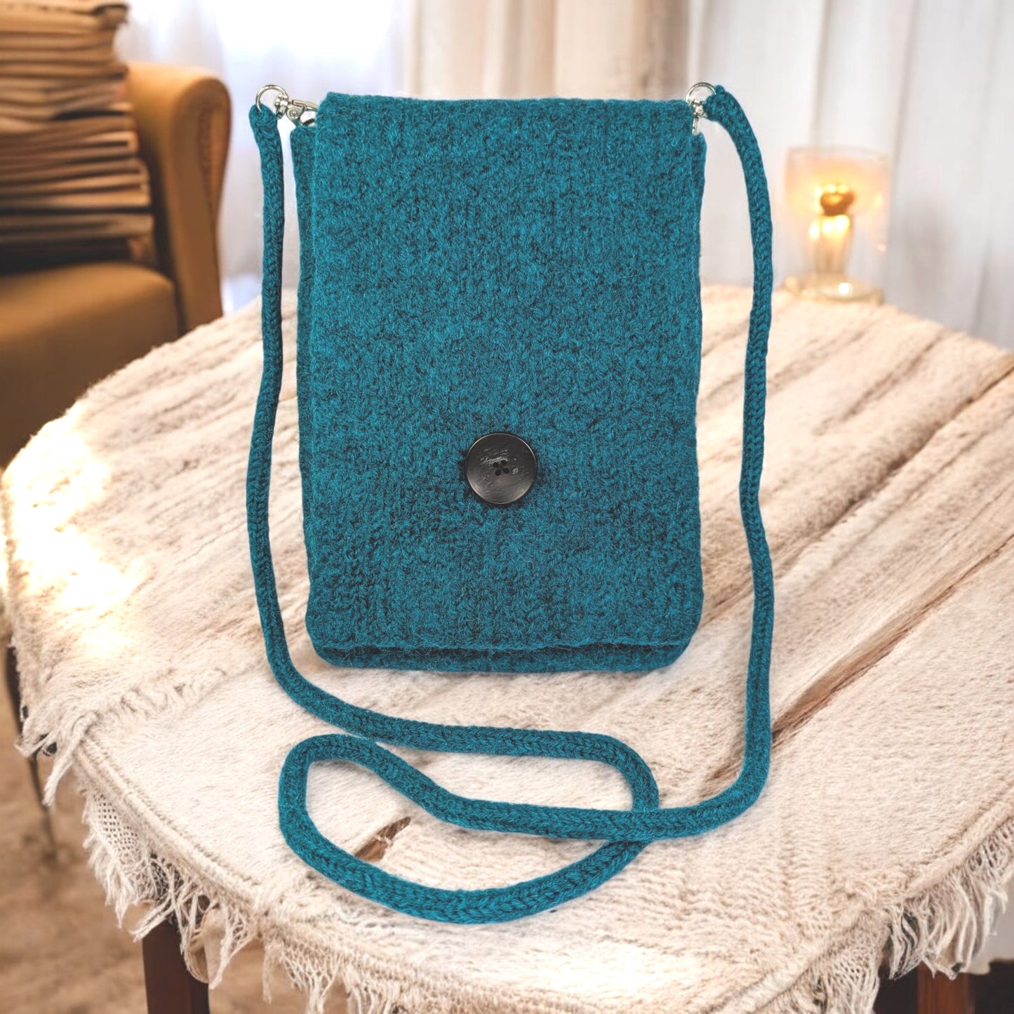 The Slim Wooly Crossbody Purse in Teal