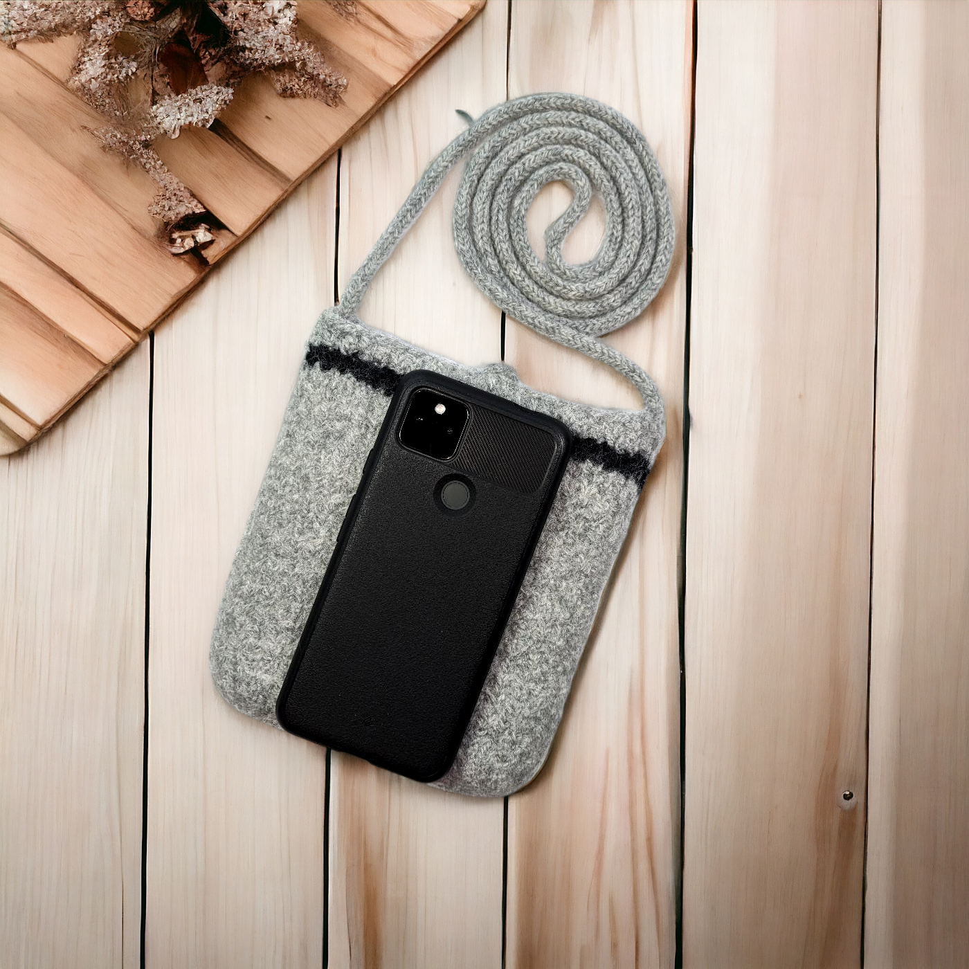 The Slim Wooly Crossbody Purse in Light Gray