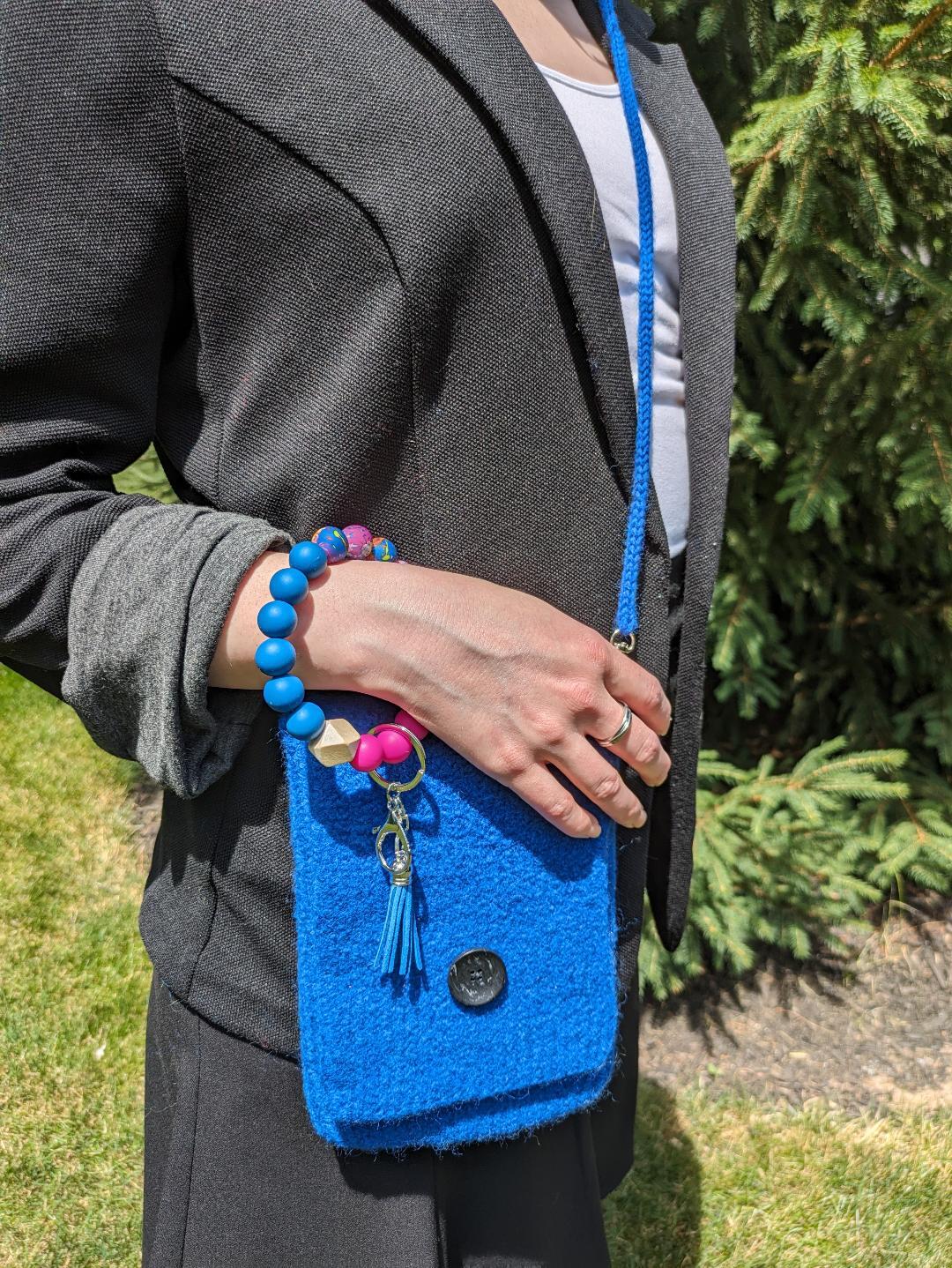 The Slim Wooly Crossbody Purse in Cobalt Blue