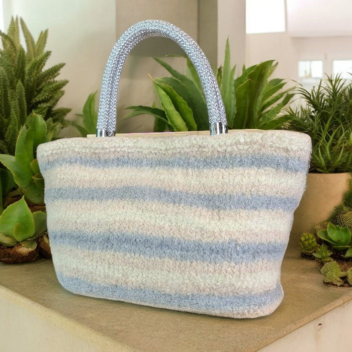 Felted Wool Beige and Silver Handbag