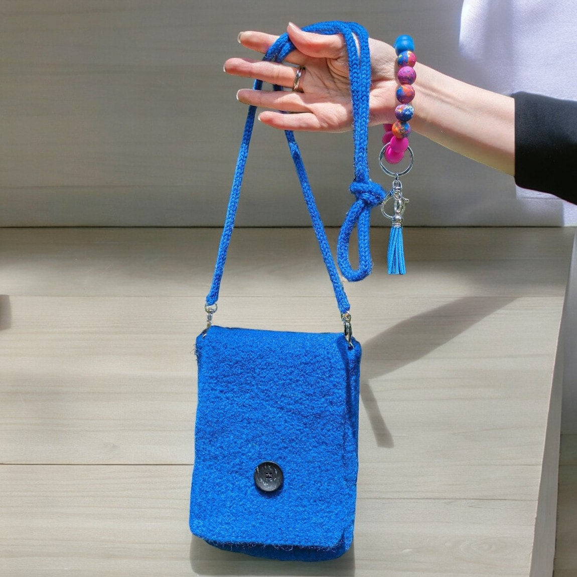 The Slim Wooly Crossbody Purse in Cobalt Blue