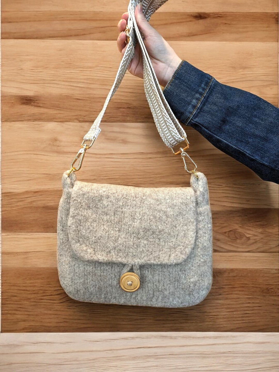 Felted Wool Crossbody Purse in Beige