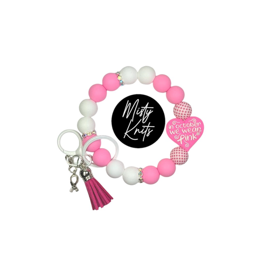 In October We Wear Pink Breast Cancer Awareness Bracelet Keychain - Pink