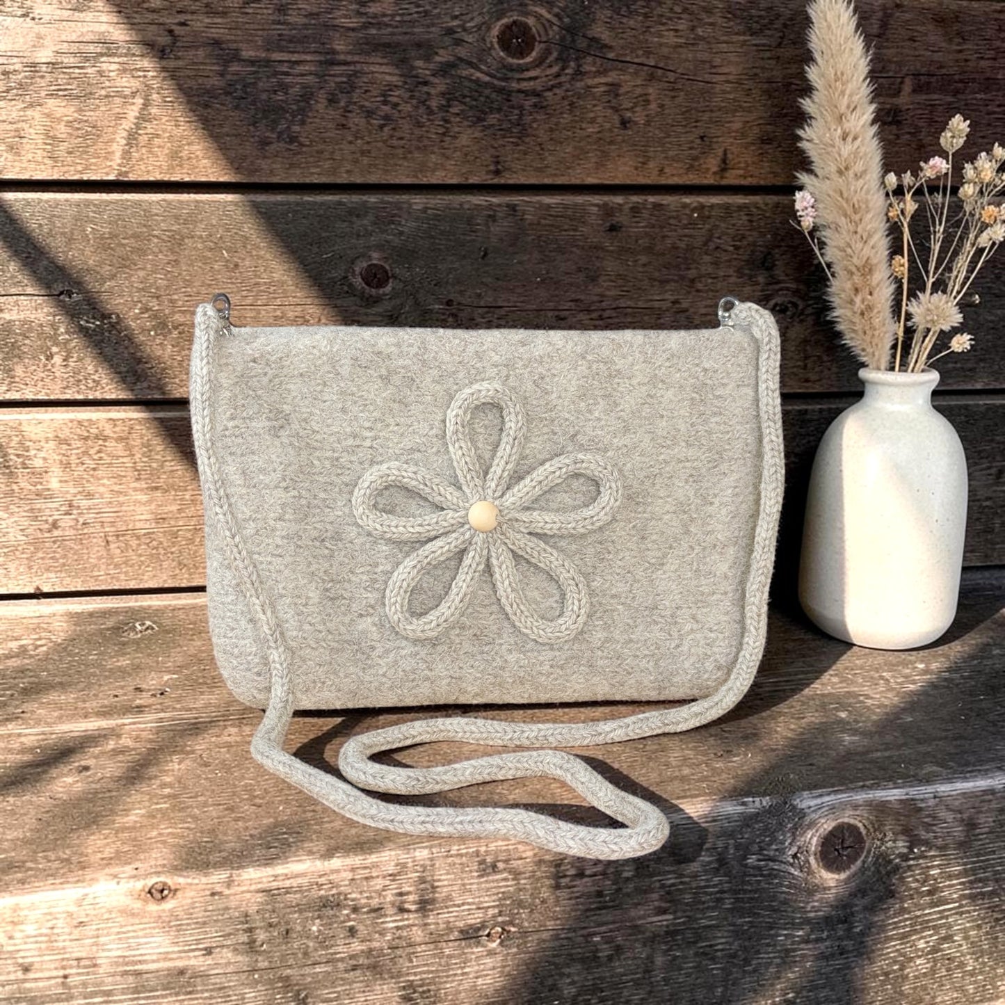 Beige Wool Felt Daisy Crossbody