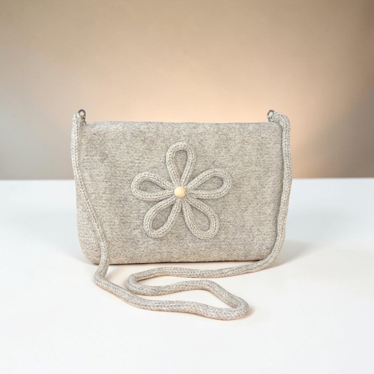Beige Wool Felt Daisy Crossbody