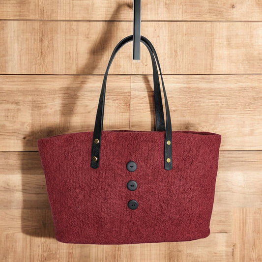 Felted Wool Market Bag in Dark Red
