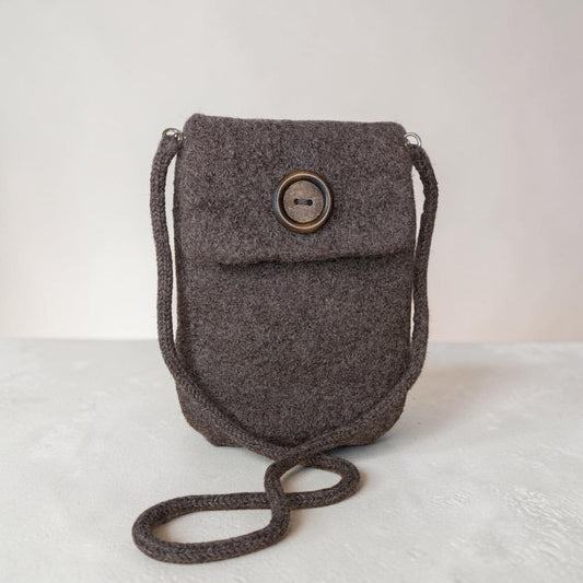 Wool Felt Crossbody Purse - Dark Brown