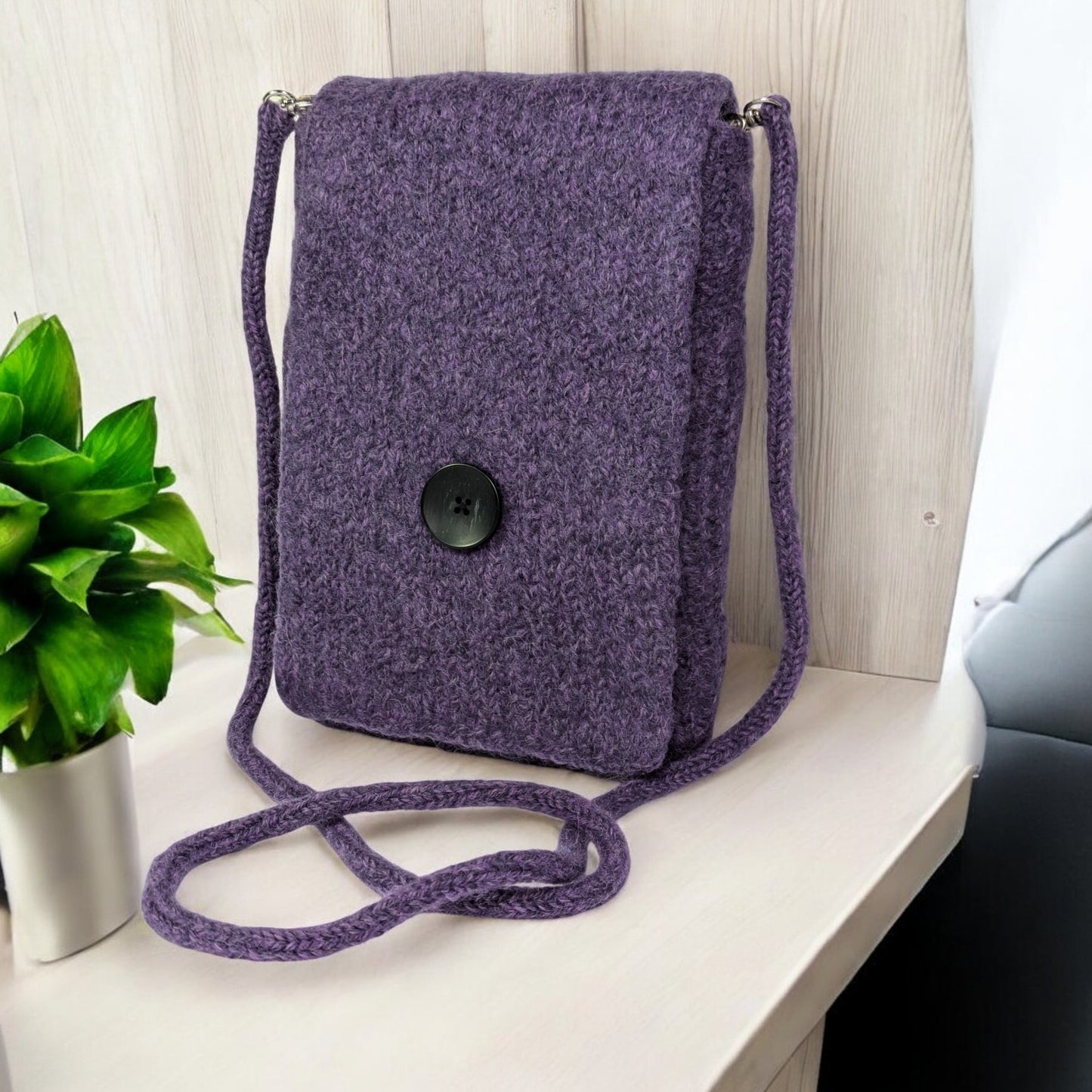 The Slim Wooly Crossbody Purse in Dusty Purple