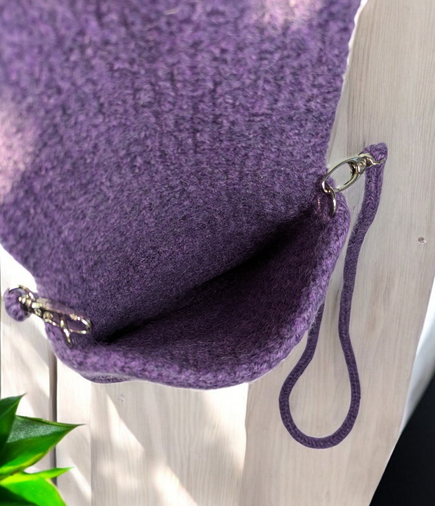 The Slim Wooly Crossbody Purse in Dusty Purple