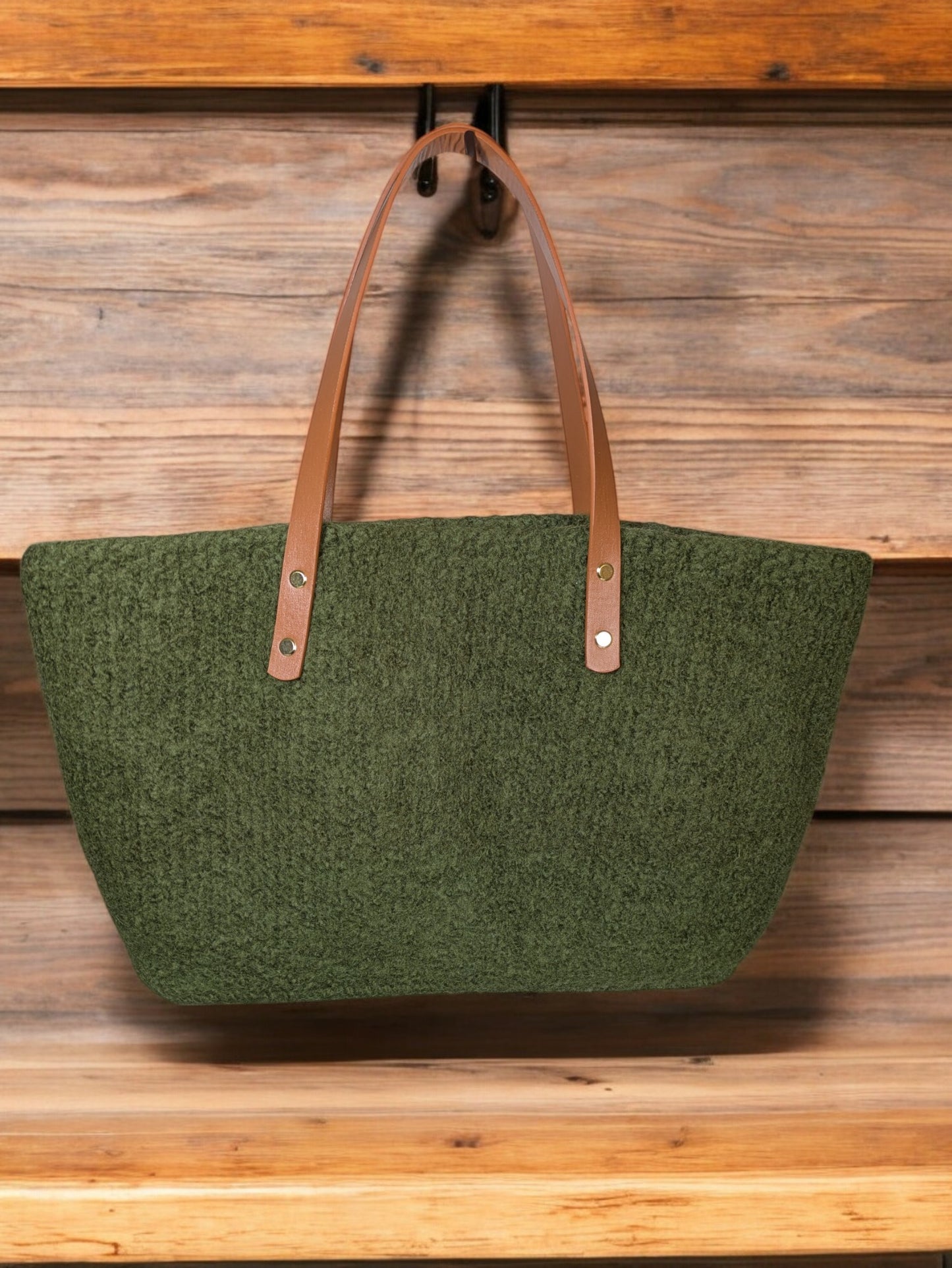 Dark Olive Green Felted Purse with Handles