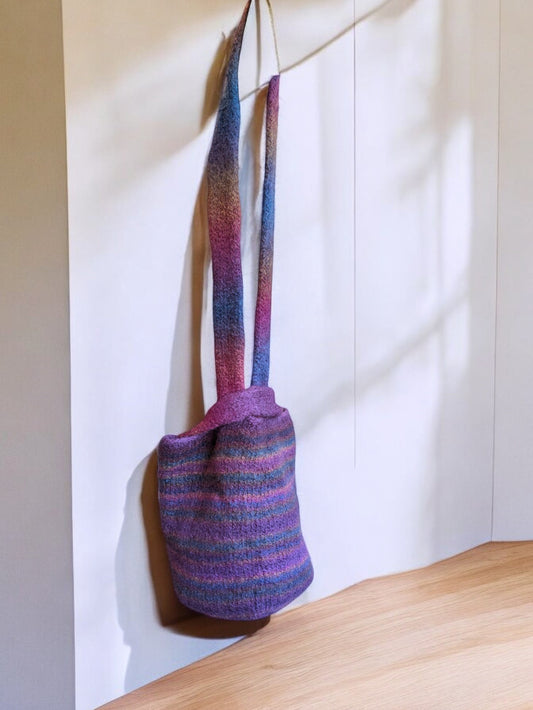 Felted Wool Knot Bag in Purple, Teal, and Magenta