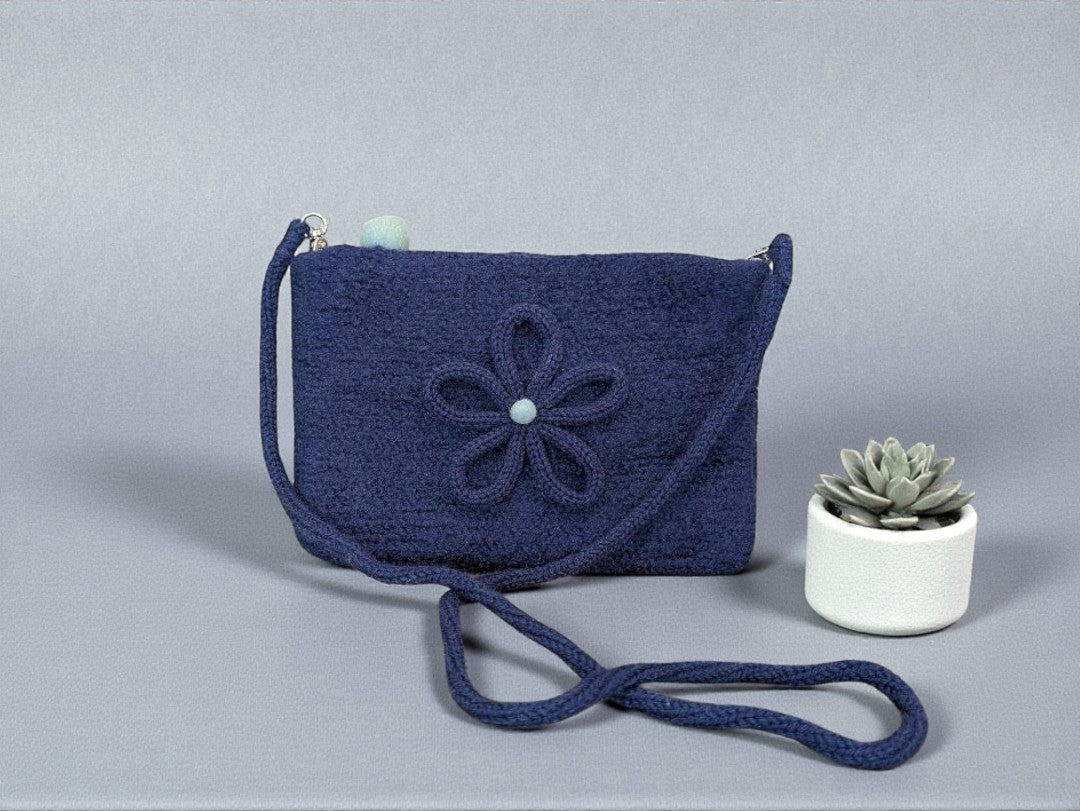 The Felted Daisy Crossbody Purse in Navy