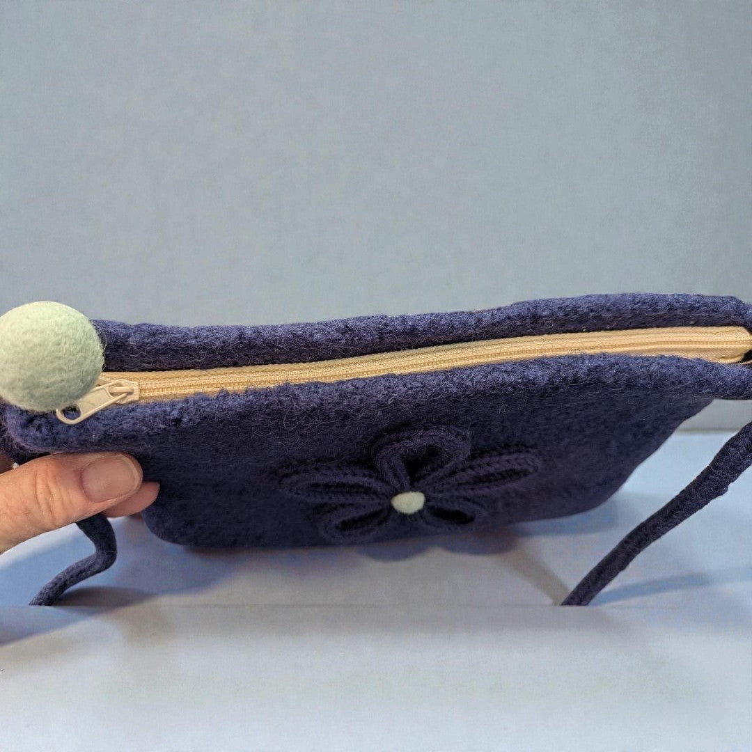 The Felted Daisy Crossbody Purse in Navy
