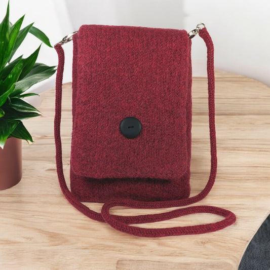 The Slim Wooly Crossbody Purse in Cherry Red