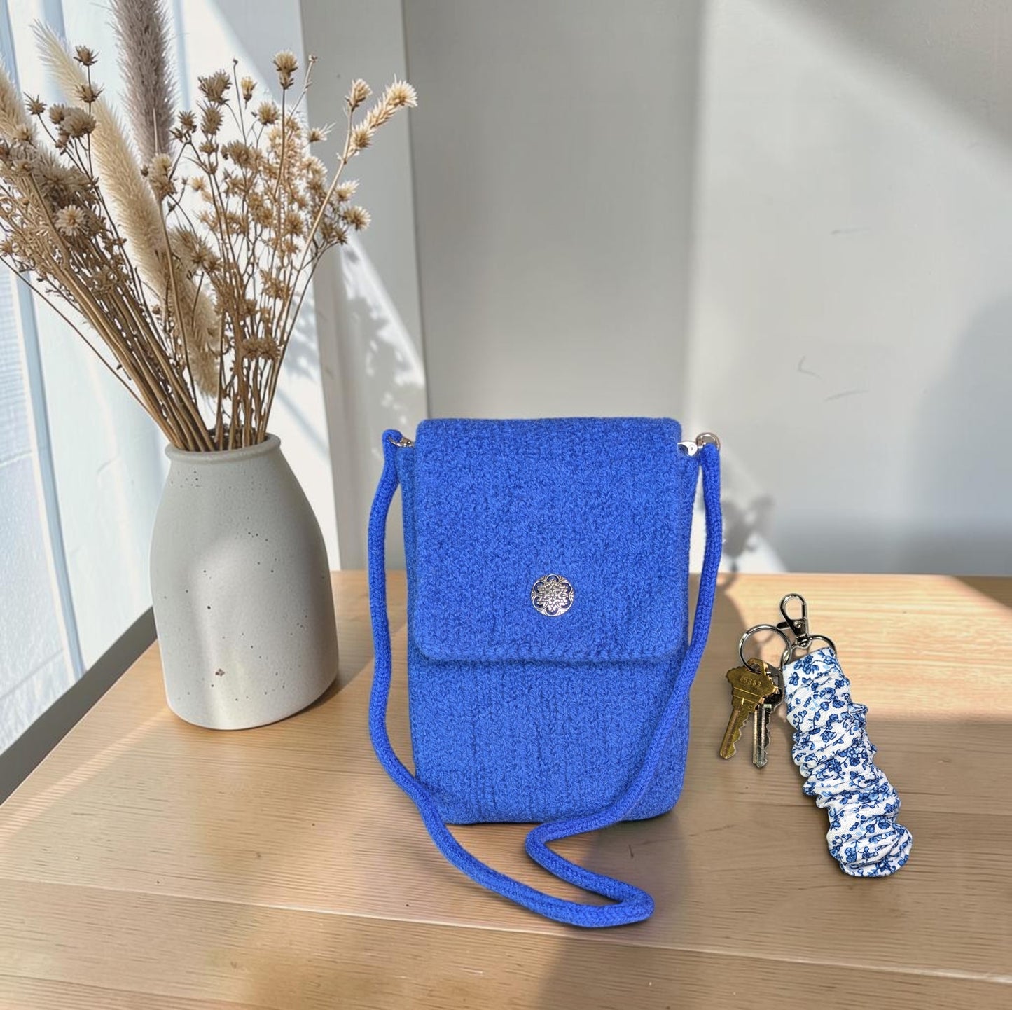 Wool Felt Crossbody Purse Cobalt Blue
