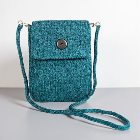 The Short Flap Slim Wooly Crossbody Purse in Teal