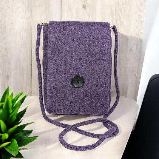 The Slim Wooly Crossbody Purse in Dusty Purple