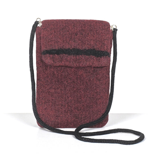The Short Flap Slim Wooly Crossbody Purse in Burgundy and Black
