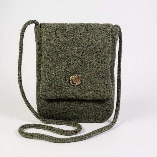 The Slim Wooly Crossbody Purse in Olive Green