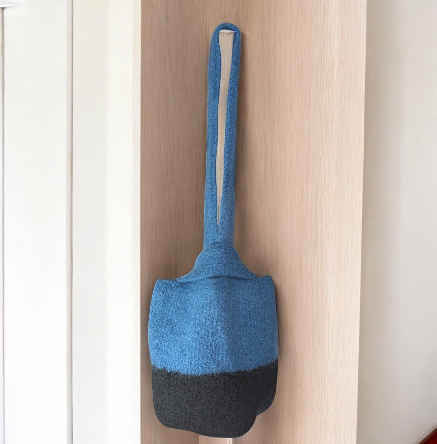 Felted Wool Knot Bag - Teal Blue and Black