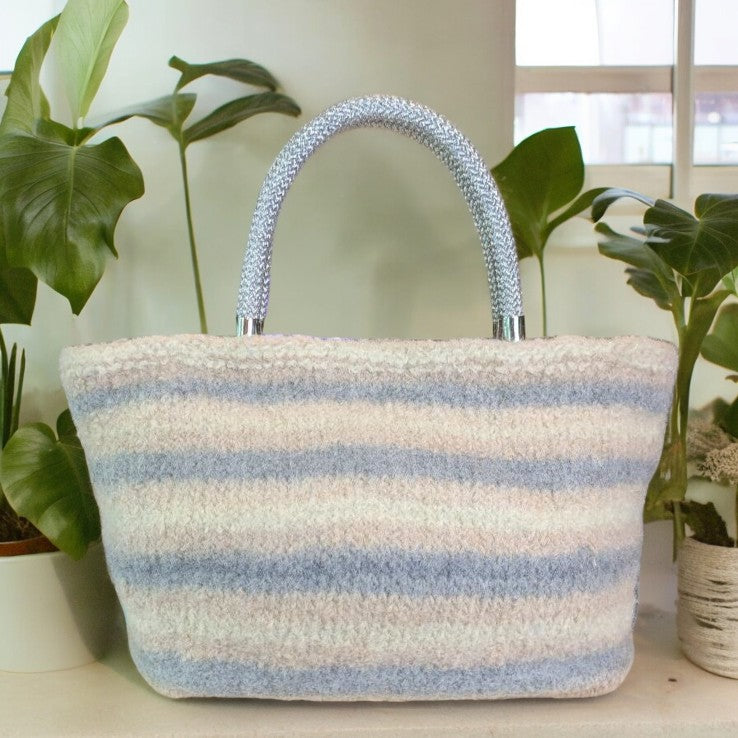 Felted Wool Beige and Silver Handbag