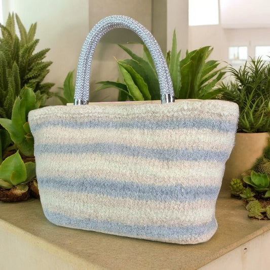 Felted Wool Beige and Silver Handbag