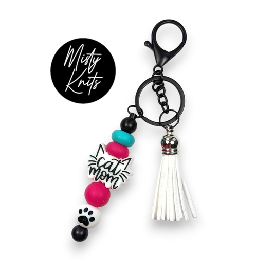 Cat Mom Beaded Keychain