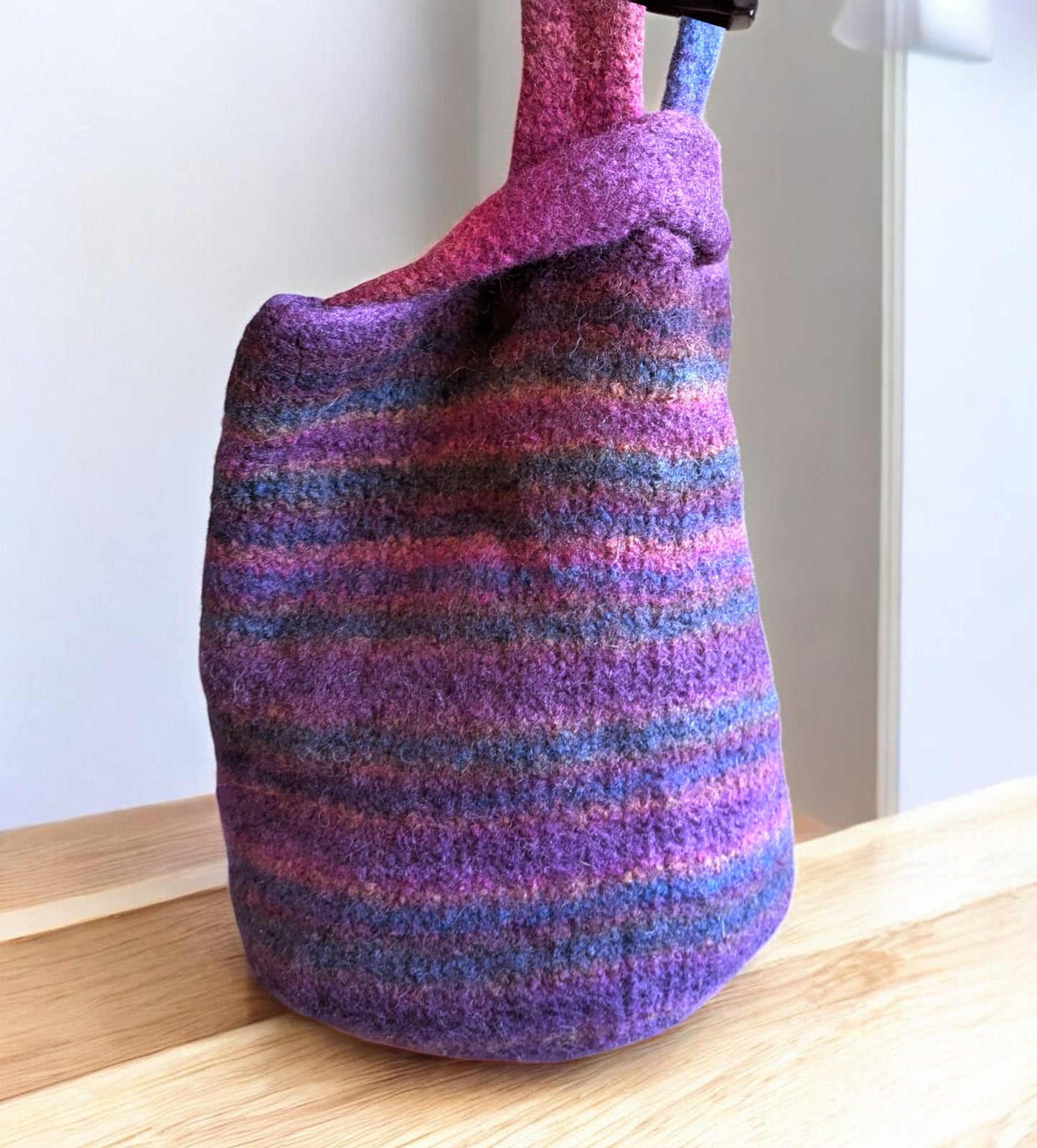 Felted Wool Knot Bag in Purple, Teal, and Magenta