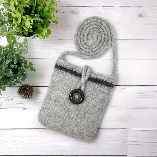 The Slim Wooly Crossbody Purse in Light Gray