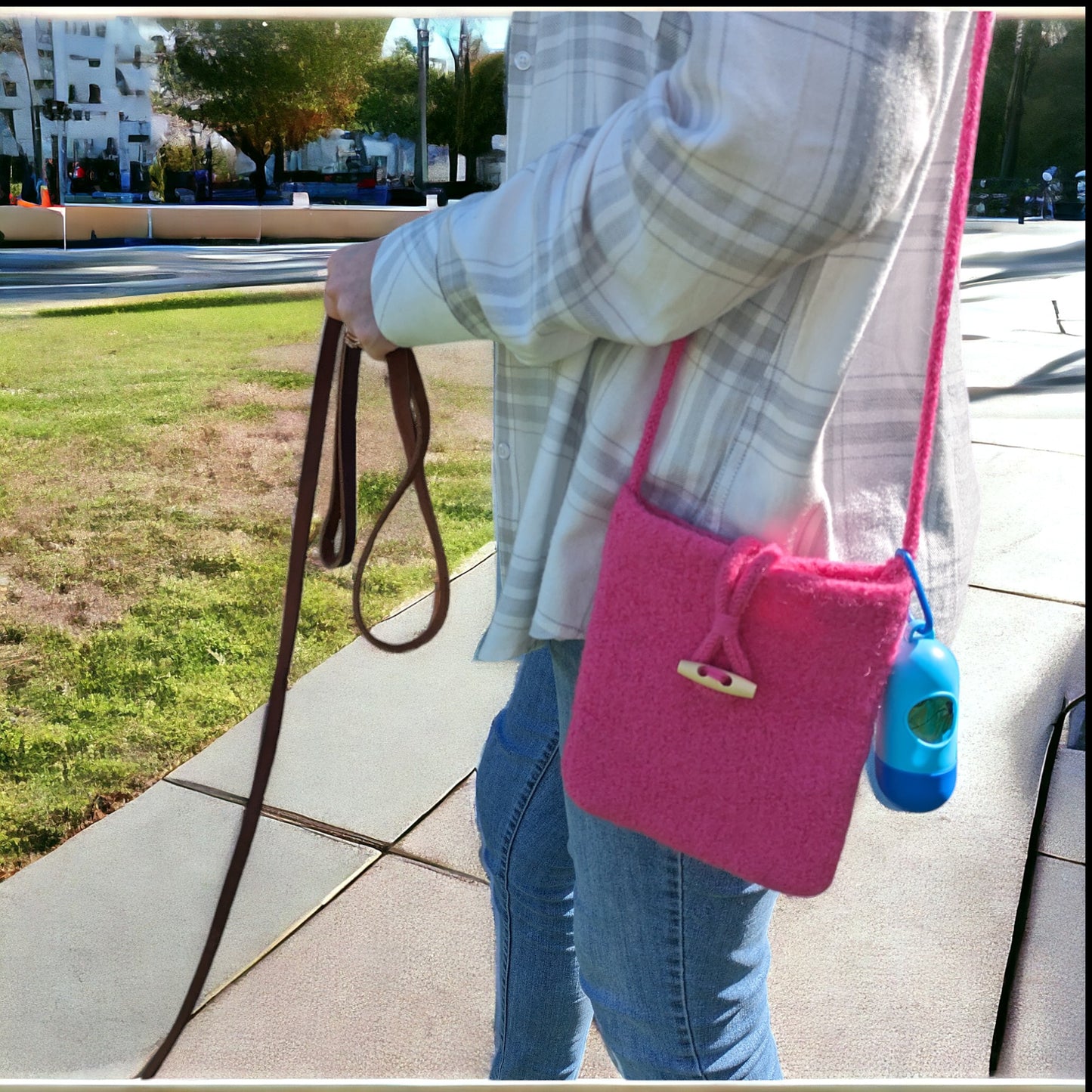 The Slim Wooly Crossbody Purse in Bright Pink